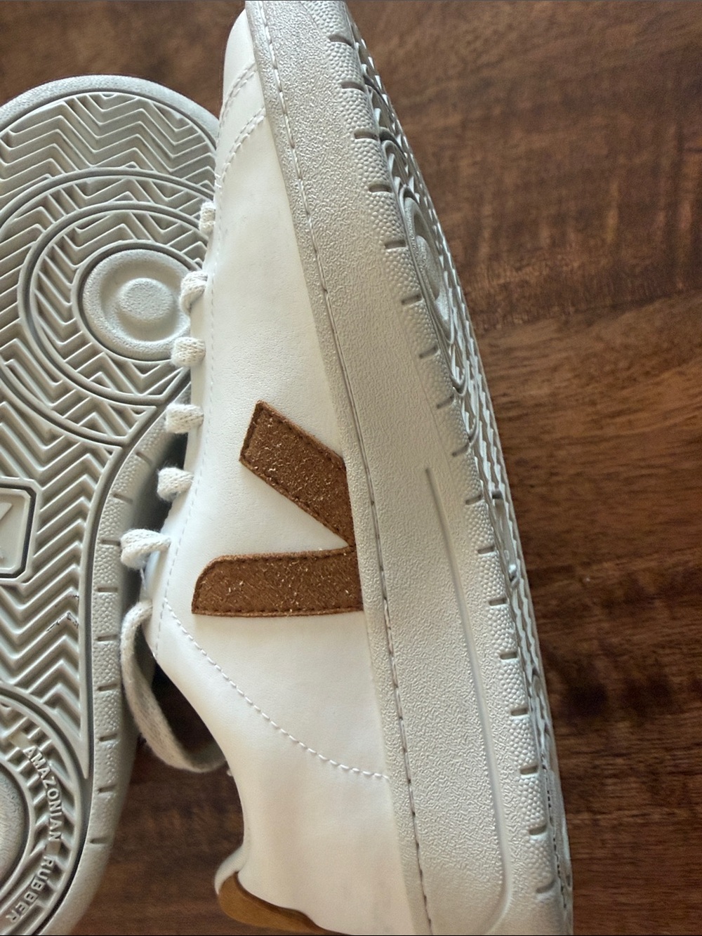 Veja White Leather Sneakers with light brown/ caramel Accents - Picture 5 of 10